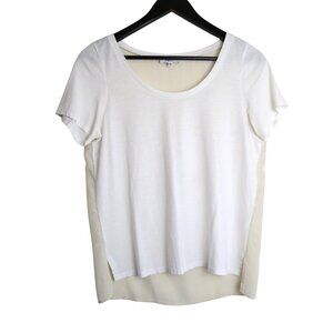 Aritzia Babaton White Cream Mixed Media Scoop Neck Tee Shirt Size Small